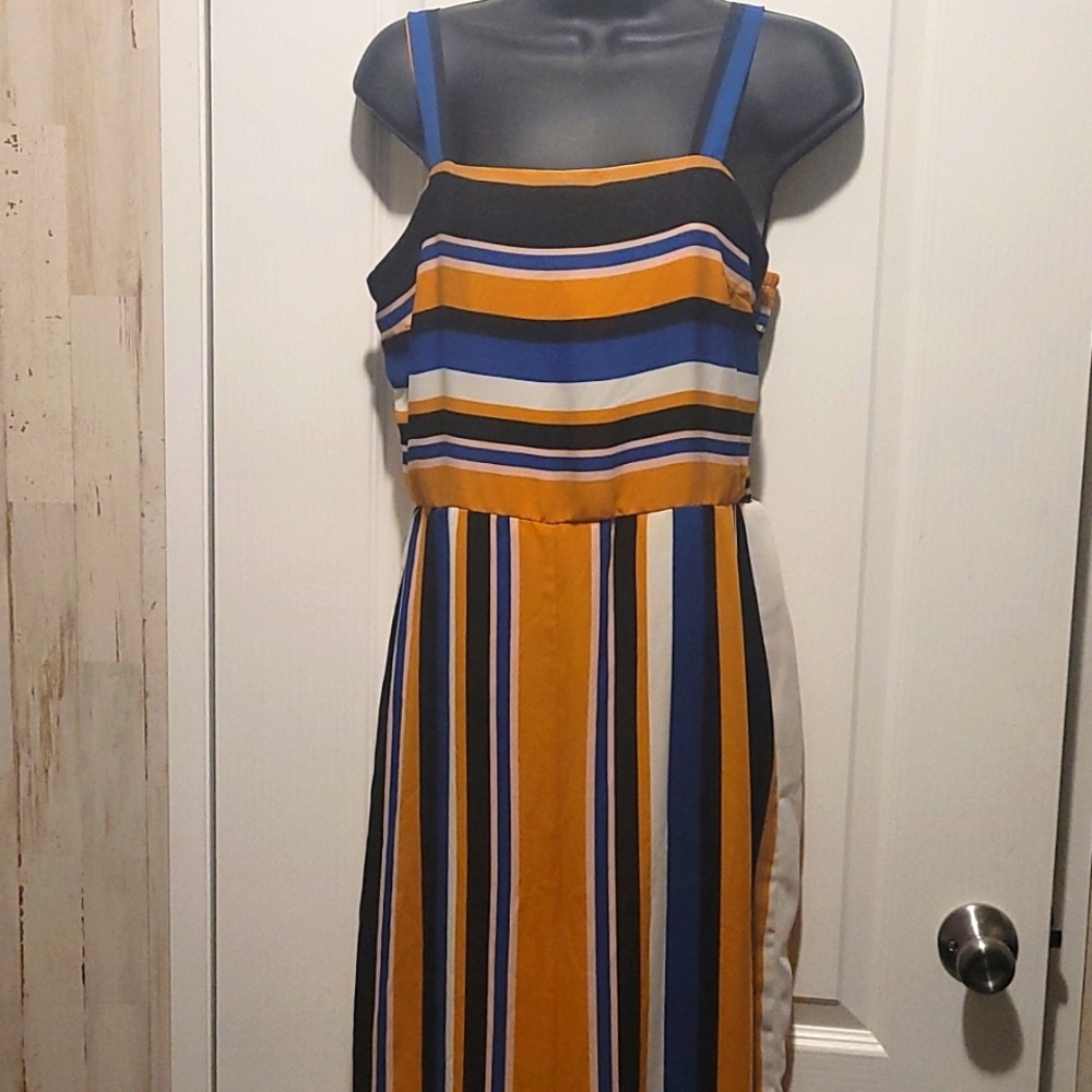 Japna Striped Jumpsuit in Mustard, Blue, Black & White